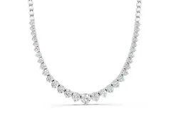 Round Diamond Graduated Tennis Necklace Set in Silver with Prong Setting