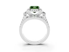 Fancy Green Asscher Cut Diamond Halo Split Shank Ring Set in Silver with Round Accent Stones and Prong Setting