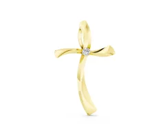 Curved Cross Pendant Set in Yellow gold with Bezel-Set Round Diamond