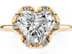 Heart Cut Diamond Round Cluster Halo Ring Set in Yellow gold with Solitaire Band and Prong Setting