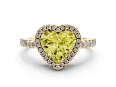 Fancy Yellow Heart Cut Diamond Halo Ring Set in Yellow gold with Pavé Shoulders and Halo-Framed Center
