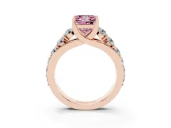 Fancy Pink Princess Cut Diamond Pavé Engagement Ring Set in Rose gold with Prong Setting