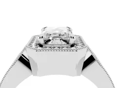 Emerald Cut Diamond Halo Ring Set in White gold with Milgrain Accent Split Shank