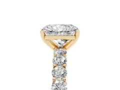 Radiant Cut Diamond Solitaire Ring Set in Yellow gold with Shared Prong Pavé Band