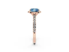 Fancy Blue Princess Cut Diamond Solitaire Ring Set in Rose gold with Pavé Band and Floral Prong Setting