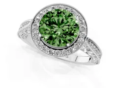 Fancy Green Round Cut Diamond Halo Engagement Ring Set in Silver with Accent Split Shank Band