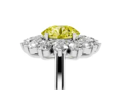 Fancy Yellow Round Cut Diamond Floral Double Halo Ring Set in White gold with Round Petals