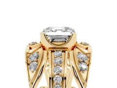 Asscher Cut Diamond Art Deco Ring Set in Yellow gold with Pavé Split Shank