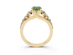 Fancy Green Oval Cut Diamond Solitaire Ring Set in Yellow gold with Pavé-Set Band and Prong Setting