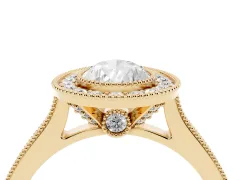 Pear Cut Diamond Halo Milgrain Pavé Band Ring Set in Yellow gold with Prong Setting