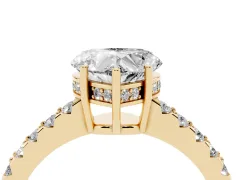Heart Cut Diamond Solitaire Engagement Ring Set in Yellow gold with Pavé Band and Prong Setting