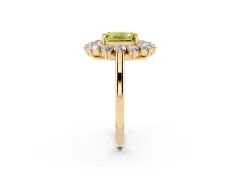 Fancy Yellow Emerald Cut Diamond Floral Double Halo Ring Set in Yellow gold with Round Petals
