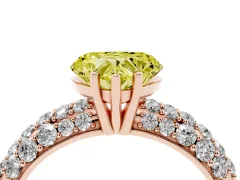 Fancy Yellow Heart Cut Diamond Pavé Band Solitaire Ring Set in Rose gold with Close-Set Accent Stones and Prong Setting