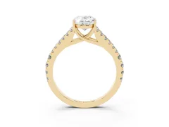 Oval Cut Diamond Split Shank Pavé Engagement Ring Set in Yellow gold with Prong-Held Center Stone