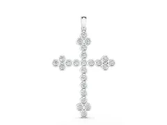 Round Diamond Cross Pendant Set in White gold with Bezel-Set Stones