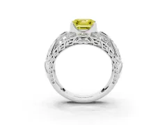 Fancy Yellow Asscher Cut Diamond Art Deco Ring Set in White gold with Pavé Split Shank
