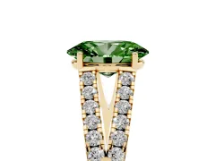 Fancy Green Oval Cut Diamond Split Shank Pavé Engagement Ring Set in Yellow gold with Prong-Held Center Stone