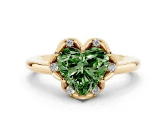 Fancy Green Heart Cut Diamond Round Cluster Halo Ring Set in Yellow gold with Solitaire Band and Prong Setting