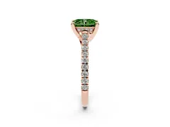 Fancy Green Radiant Cut Diamond Solitaire Ring Set in Rose gold with Brilliant Pavé Band and Prong Setting