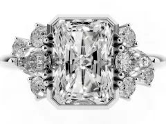 Radiant Diamond Cluster Side Stone Ring Set in Platinum with Pear and Round Side Stones