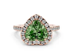 Fancy Green Heart Cut Diamond Pavé Halo Engagement Ring Set in Rose gold with Pavé Band and Prong Setting