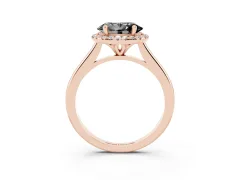 Fancy Black Oval Cut Diamond Halo Engagement Ring Set in Rose gold with Pavé Band and Rising Shoulders