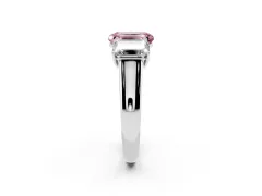 Fancy Pink Emerald Cut Diamond Three-Stone Ring Set in Platinum with Plain Polished Band