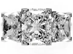 Radiant Cut Diamond Three-Stone Ring Set in Platinum with Channel-Set Band and Prong Settings