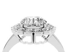 Round Cut Diamond Halo Cluster Engagement Ring Set in Silver with Solitaire Band and Prong Setting