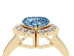 Fancy Blue Heart Cut Diamond Halo Cluster Engagement Ring Set in Yellow gold with Solitaire Band and Prong Setting
