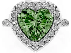 Fancy Green Heart Cut Diamond Halo Ring Set in Silver with Pavé Shank and Prong Setting