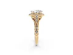 Oval Cut Diamond Solitaire Ring Set in Yellow gold with Hidden Halo and Pavé Band