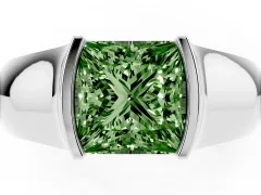 Fancy Green Princess Cut Diamond Bezel Solitaire Ring Set in Platinum with Wide Band