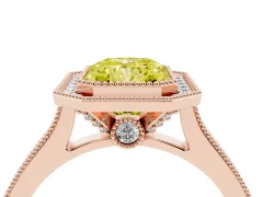 Fancy Yellow Radiant Cut Diamond Halo Milgrain Pavé Band Ring Set in Rose gold with Prong Setting