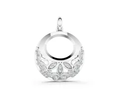 Round Diamond Leaf Filigree Pendant Set in White gold with Pavé Setting
