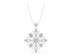 Vintage-Inspired Floral Diamond Pendant Set in White gold with Pavé Scrollwork