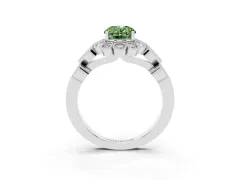 Fancy Green Oval Cut Diamond Solitaire Ring Set in Platinum with Milgrain Pavé Heart Band