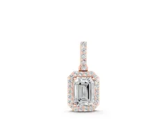 Emerald Cut Diamond Halo Pendant Set in Rose gold with Prong-Set Center