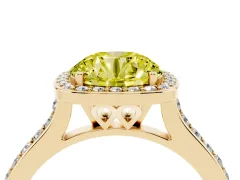 Fancy Yellow Round Cut Diamond Halo Engagement Ring Set in Yellow gold with Round Pavé Shoulders and Heart Gallery