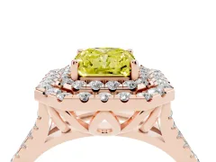 Fancy Yellow Radiant Cut Diamond Double Halo Ring Set in Rose gold with Pavé Split Shank and Prong Setting