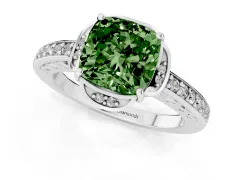 Fancy Green Cushion Cut Diamond Halo Ring Set in Platinum with Channel Set Band and Prong Setting