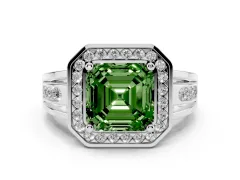 Fancy Green Asscher Cut Diamond Halo Ring Set in Silver with Pavé and Bezel Accent Split Shank