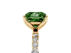 Fancy Green Princess Cut Diamond Solitaire Engagement Ring Set in Yellow gold with Round Pavé Band and Prong Setting