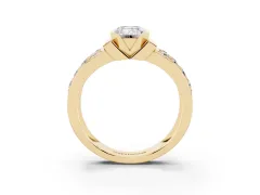 Emerald Cut Diamond Wide Channel Set Band Ring Set in Yellow gold with Bezel Setting