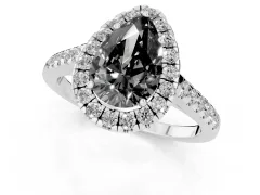 Fancy Black Pear Cut Diamond Halo Pavé Engagement Ring Set in Platinum with Prong Setting