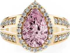 Fancy Pink Pear Cut Diamond Halo Ring Set in Yellow gold with Double Pavé Split Shank