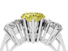 Fancy Yellow Heart Cut Diamond Three-Stone Ring Set in Silver with Textured Band