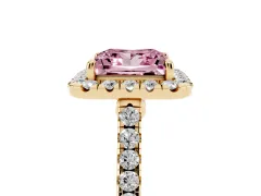 Fancy Pink Princess Cut Diamond Halo Pavé Engagement Ring Set in Yellow gold with Prong Setting
