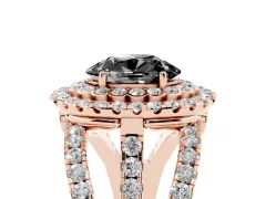 Fancy Black Oval Cut Diamond Double Halo Ring Set in Rose gold with Round Pavé Split Shank
