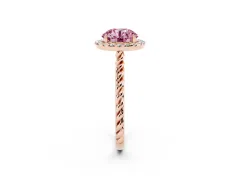 Fancy Pink Round Cut Diamond Halo Ring Set in Rose gold with Plain Twisted Band